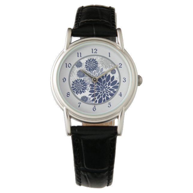 Reloj De Pulsera Flor gris azul marina (Anverso)