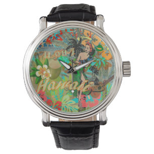 Reloj De Pulsera Flor Hawai Hula Vintage Floral Gráfico
