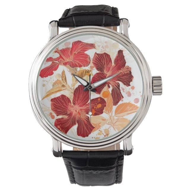 Reloj De Pulsera Flor hibiscus - pintura acuarela 2 (Anverso)