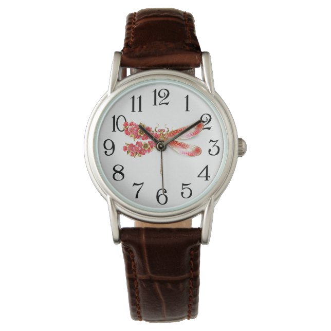 Reloj De Pulsera Flor libélula con sakura de joyas (Anverso)