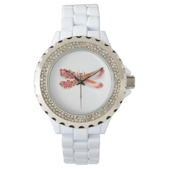 Reloj De Pulsera Flor libélula con sakura de joyas (Anverso)