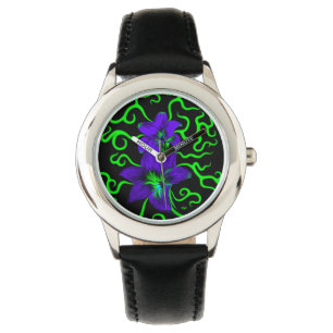 Reloj De Pulsera Flor morada lirio en negro