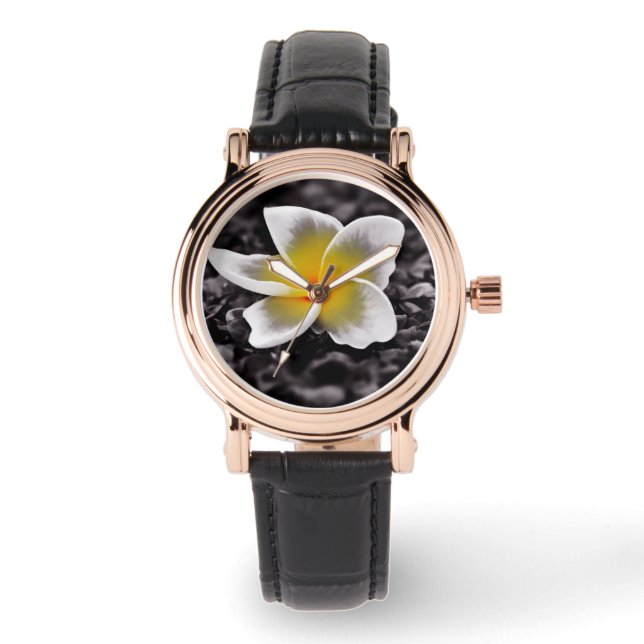 Reloj De Pulsera Flor Plumeria Frangipani Hawaii (Anverso)