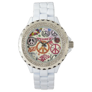 Reloj De Pulsera Flor Power Peace & Love Hippie Watch