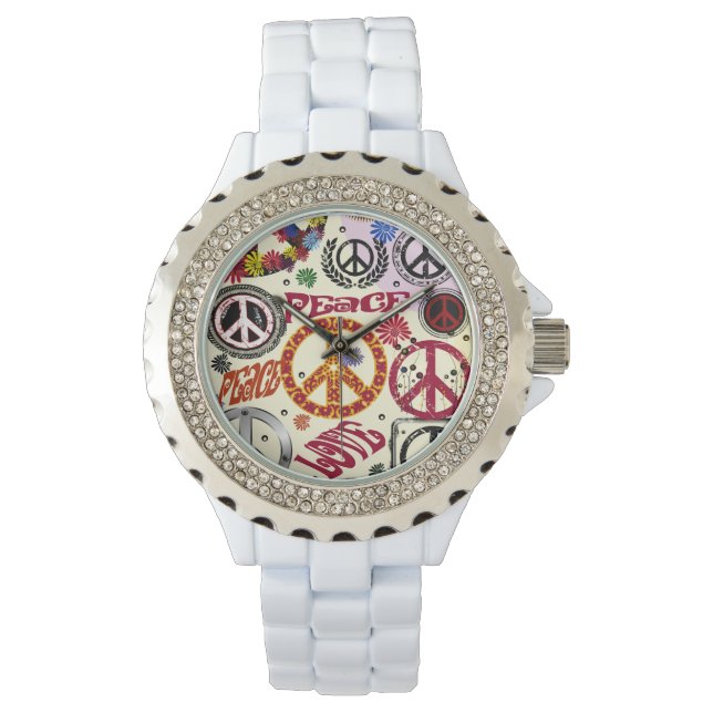 Reloj De Pulsera Flor Power Peace & Love Hippie Watch (Anverso)