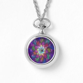 Reloj De Pulsera Flor psicodélica colorida Resumen Arte Fractal