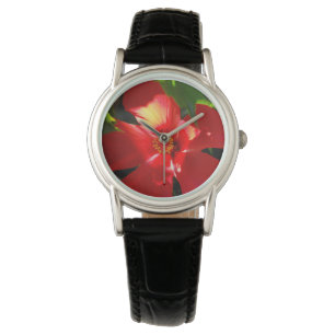 Reloj De Pulsera Flor roja hibiscus en el sol