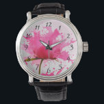 Reloj De Pulsera Flor rosa Abstract Paint Splatt<br><div class="desc">Flor de bonito con pétalos rosados que explotan en salpicaduras de pintura rosada sobre una gran pared blanca detrás. Se rocían grandes gotas de pintura y se salpicaban por todas partes. Diseño contemporáneo abstracto y moderno de Guay.</div>