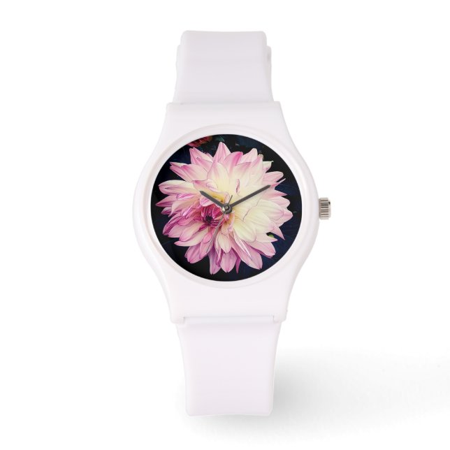 Reloj De Pulsera Flor rosa y crema (Anverso)