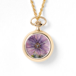 Reloj De Pulsera flor rosa y morada de tinta de alcohol