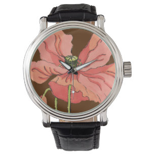 Reloj De Pulsera Flor rosada grande con el fondo de color rojo