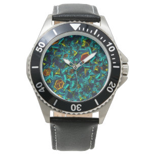 Reloj De Pulsera Flor virtual em azul gradiente, estilhaçada