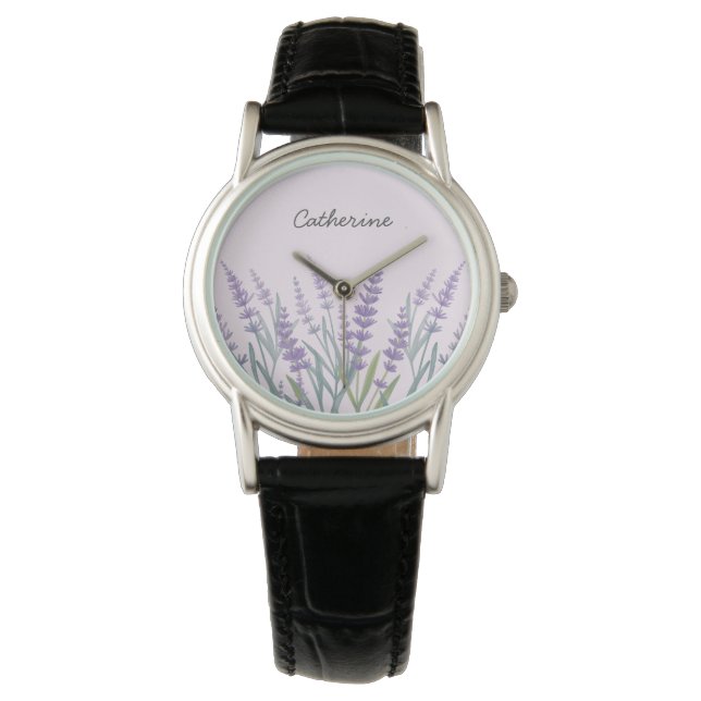 Reloj De Pulsera Flora acuarela de lavanda morada (Anverso)