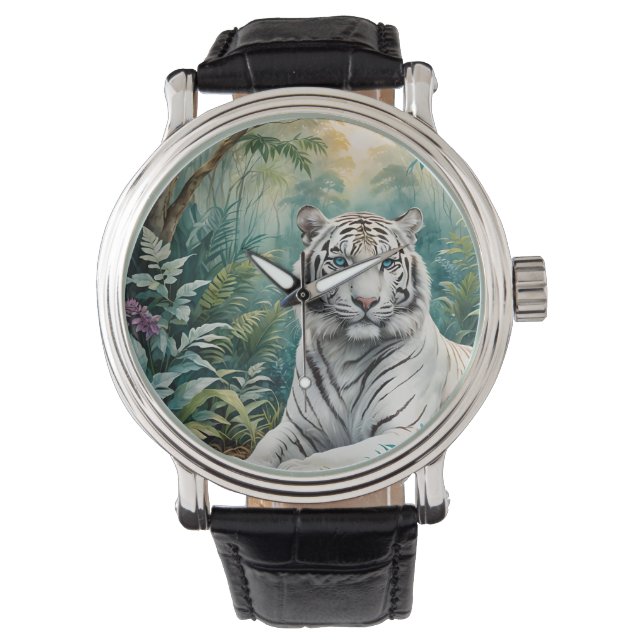 Reloj De Pulsera Flora de jungla de tigres blancos (Anverso)
