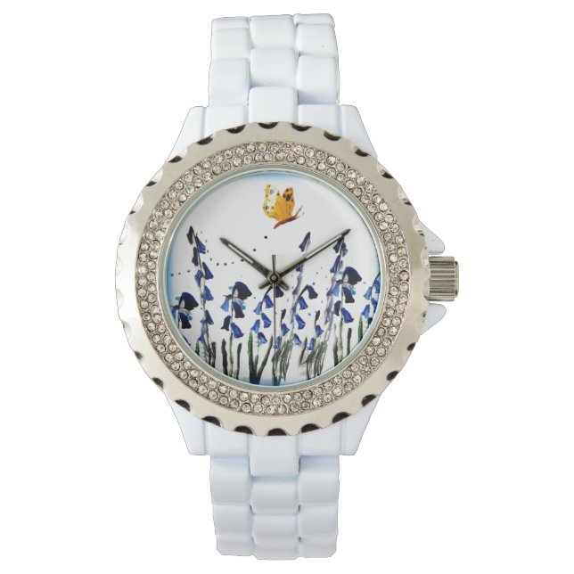 Reloj De Pulsera Floral azul mariposa (Anverso)
