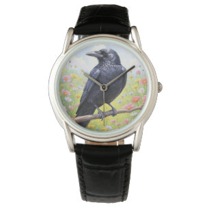 Reloj De Pulsera Floral Black Crow Raven