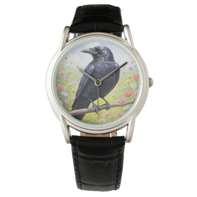 Reloj De Pulsera Floral Black Crow Raven (Anverso)