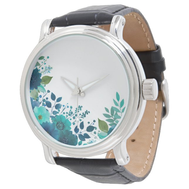 Reloj de pulsera floral de acuarela turquesa - Flo (Angular)