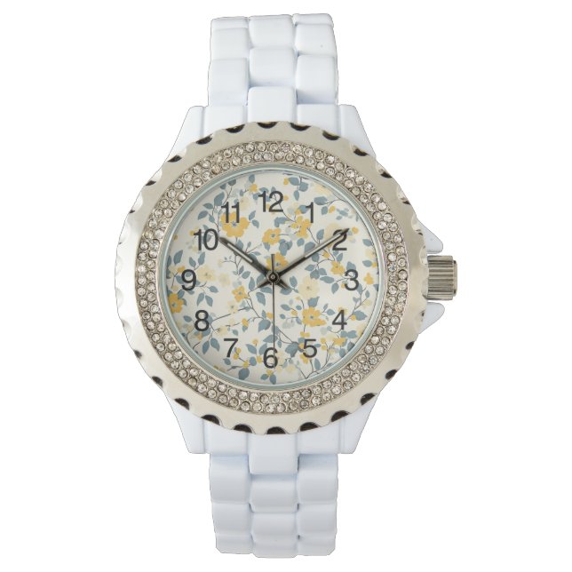 Reloj De Pulsera Floral de algodón amarillo (Anverso)