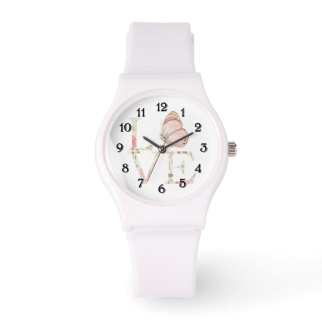 Reloj De Pulsera Floral de mariposa de amor (Anverso)