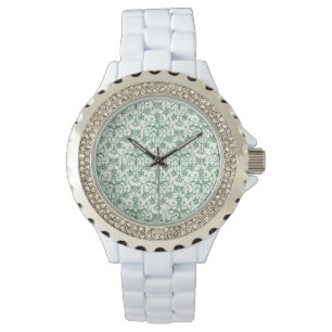 Reloj De Pulsera Floral de Moda decorativa blanca verde perenne