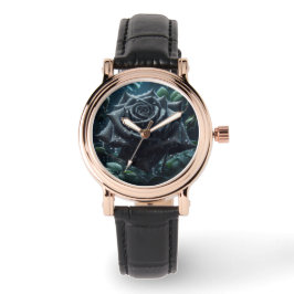 Reloj De Pulsera Floral de Rosa negro