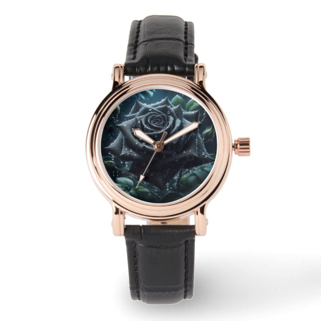 Reloj De Pulsera Floral de Rosa negro (Anverso)