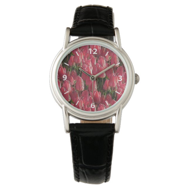 Reloj De Pulsera Floral de tulipanes rosados (Anverso)