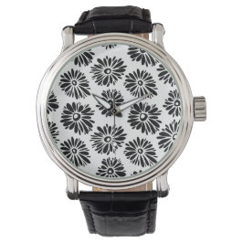 Reloj De Pulsera Floral Funky negra y blanca