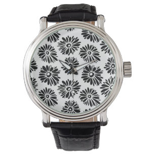Reloj De Pulsera Floral Funky negra y blanca