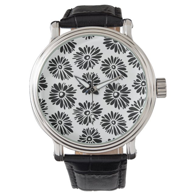 Reloj De Pulsera Floral Funky negra y blanca (Anverso)
