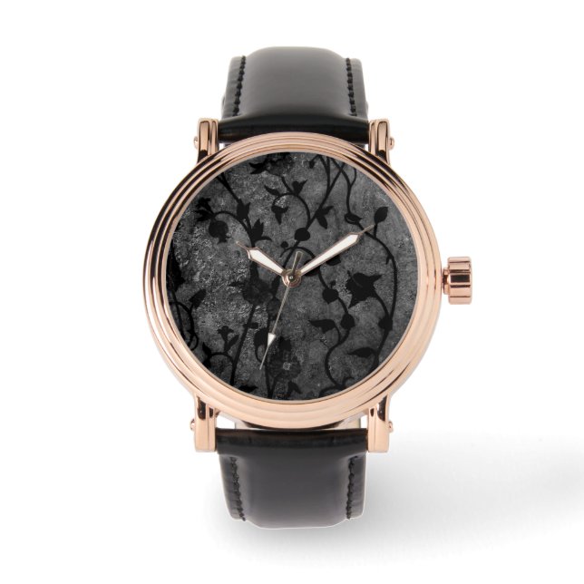 Reloj De Pulsera Floral gótica negra y blanca (Anverso)