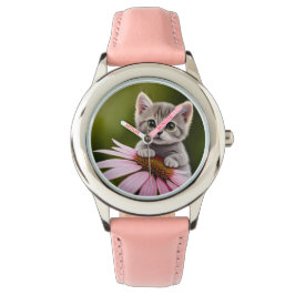 Reloj De Pulsera Floral lindo gato gris