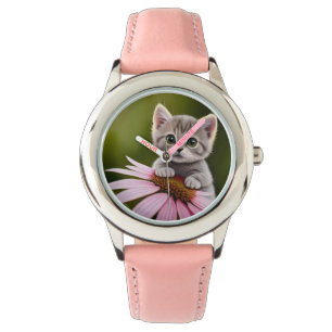 Reloj De Pulsera Floral lindo gato gris