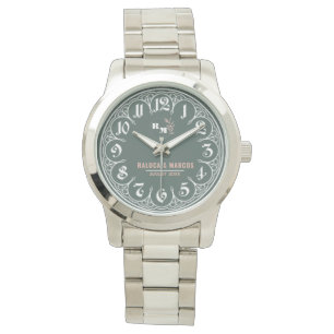 Reloj De Pulsera Floral Monogram Personalized couple Name