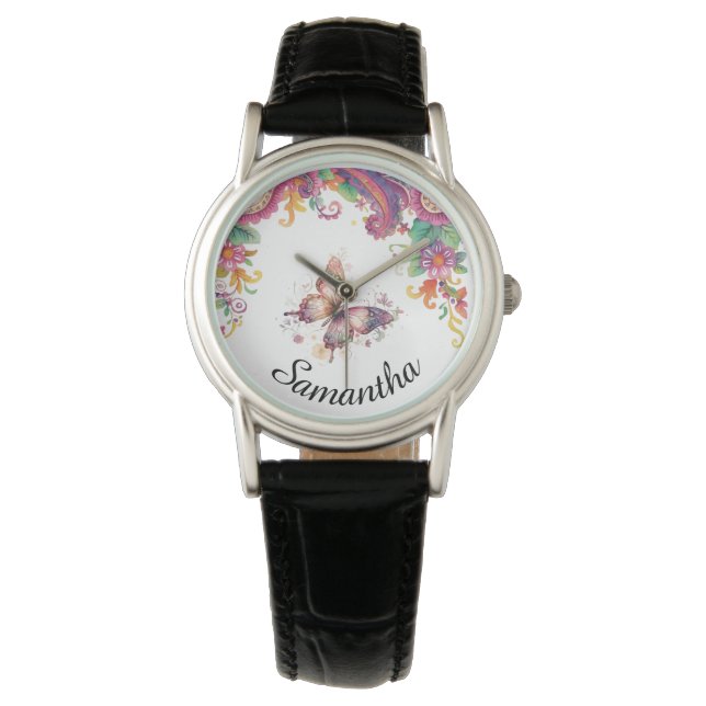 Reloj De Pulsera Floral Paisley y Mariposa  (Anverso)