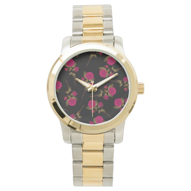 Reloj De Pulsera Floral popular rosa de lujo (Anverso)