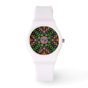 Reloj De Pulsera Floral Rangoli en Black White Sporty Wristwatch