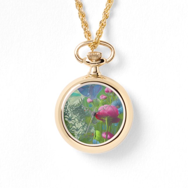 Reloj De Pulsera Floral rosa, azul y blanco (Anverso)