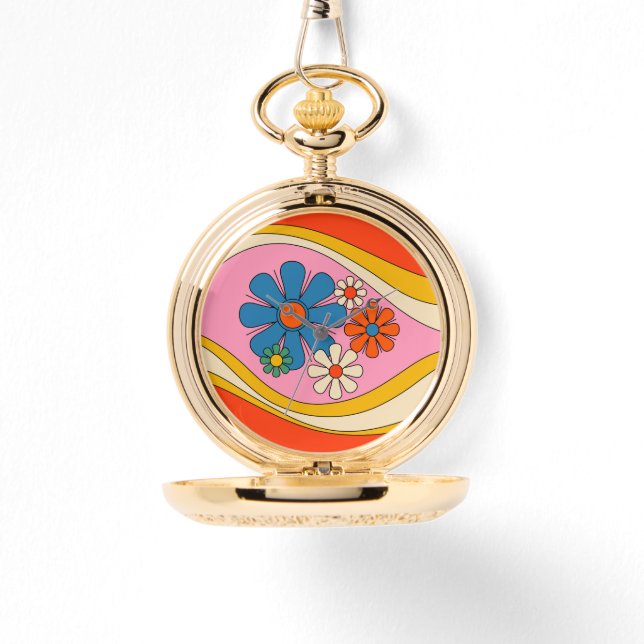 Reloj De Pulsera Floral rosa de los años 70 retro con inicio (Anverso)