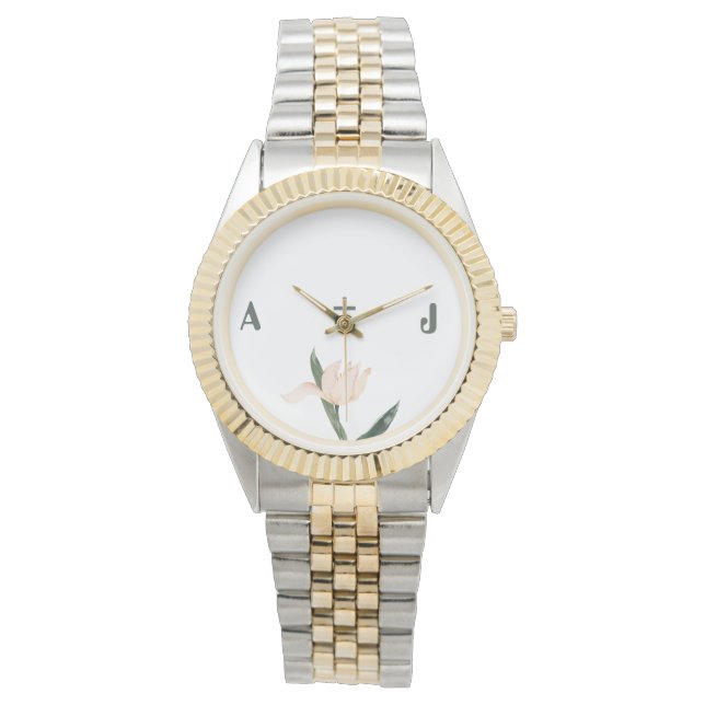 Reloj De Pulsera floral rosa pálido moderno (Anverso)