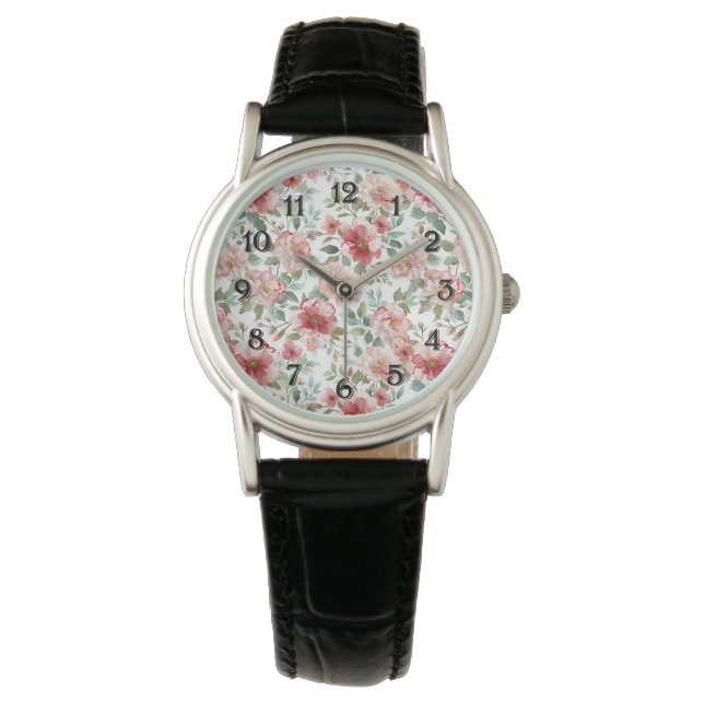 Reloj De Pulsera Floral Rosa Rojo   (Anverso)