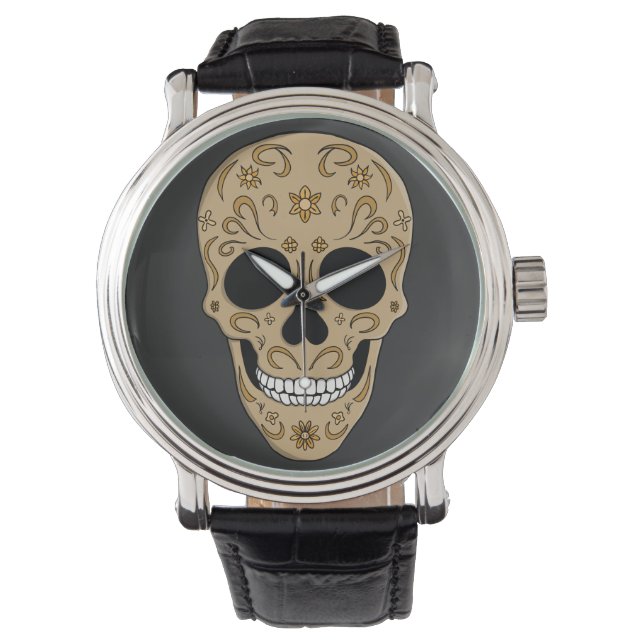 Reloj De Pulsera Floral Sugar Skull Dia de los Muertos (Anverso)