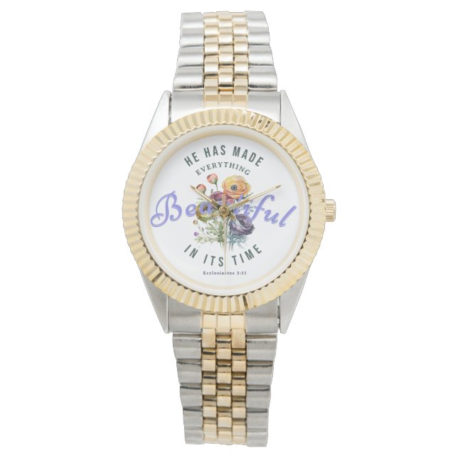 Reloj De Pulsera Floral Watercolor Beautiful Scripture (Anverso)