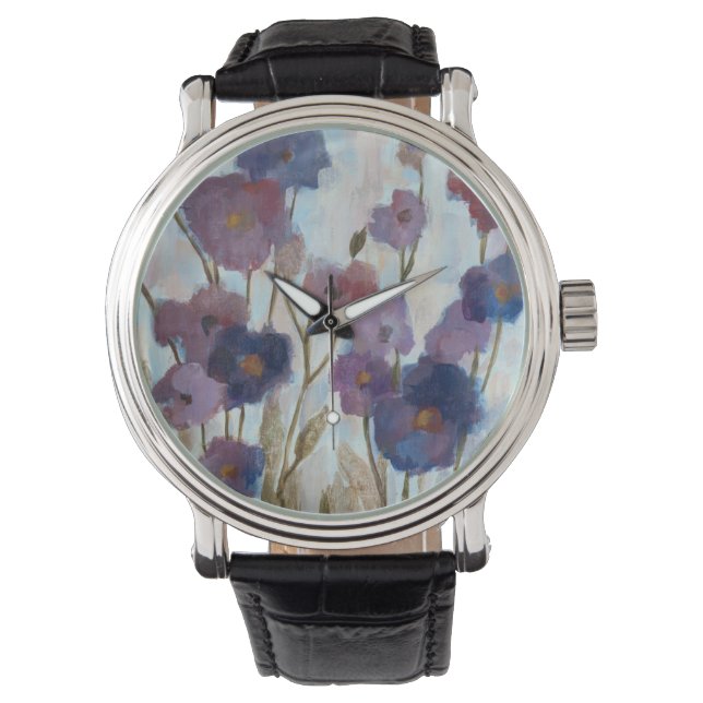 Reloj De Pulsera Florales Abstrados En Púrpura (Anverso)