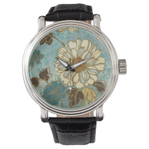 Reloj De Pulsera Florales decorativos en azul y blanco