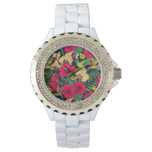 Reloj De Pulsera Florales Tropicales y Colibrí - Botanica de Verano