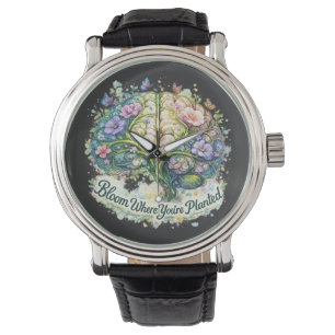 Reloj De Pulsera Florece Donde Estás Plantado Floral Cerebro Acuare