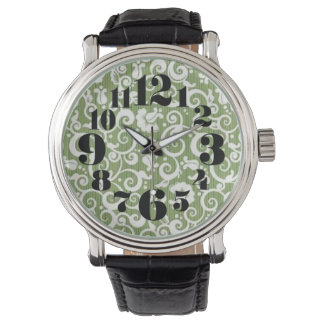 Reloj De Pulsera Florecer floral verde y blanco