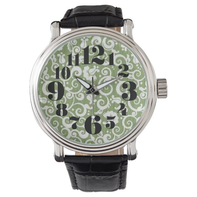 Reloj De Pulsera Florecer floral verde y blanco (Anverso)